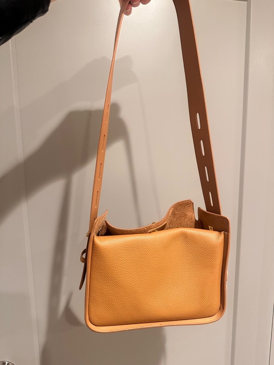 Handbags - Women's Tan Leather Crossbody Bag - Structured Shoulder Bag